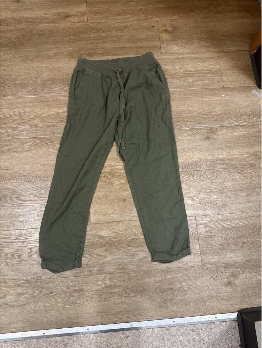 LUCKY & BRAND Linen  Elastic Waistband And Drawstring Pockets Army Green Size S